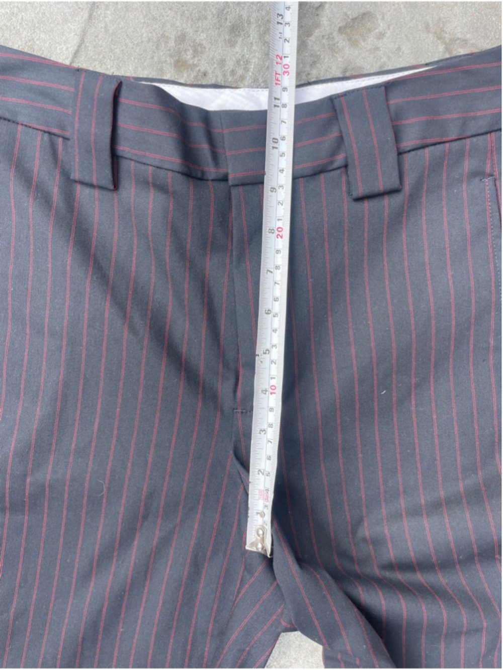 Ganni Pinstripe Side Suit Trousers Navy Red Stripe Tailored High Rise Size 36 - Picture 7 of 13